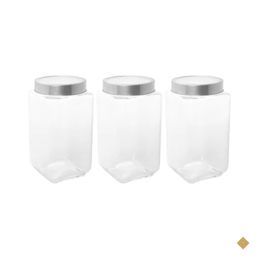 Kit 3 Potes de Vidro 1,7L Tampa Metal Lyor Gastro Prata Porta Mantimentos…