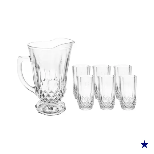 Conjunto Jarra 1,25L e 6 Copos de Vidro 260ml Lyor Diamante