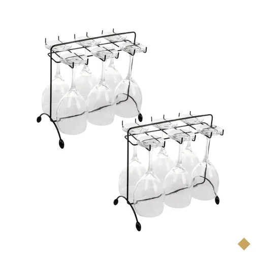 Kit 2 Suportes Porta Taças de Vinho Preto 16x27cm Aramado de Mesa Bancada