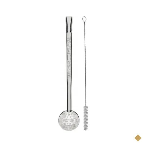 Bomba de Chimarrão Estampada 21cm Bojo Mil Furos Aço Inox com Rosca para Mate