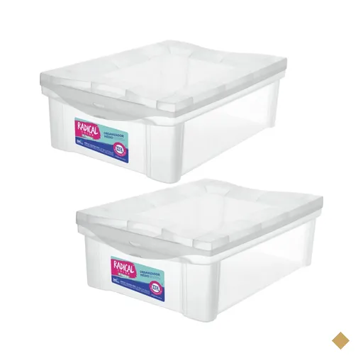 2 Caixas Organizadoras Plásticas 13,5L Ordene com Tampa Radical Color…