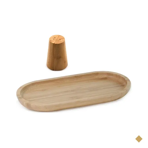 Bandeja com Saleiro e Pimenteiro de Bambu com design moderno