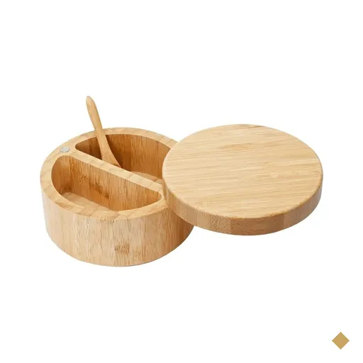 Pote em Bambu com 2 divisões para temperos ou farinha