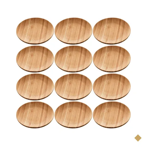 Kit 12 Pratos de Bambu Redondos 11cm Sobremesas Petiscos Lyor Mesa Posta Eventos