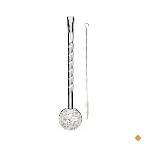 Bomba de Chimarrão Bojo Removível 800 Furos 19cm Inox Cano Trabalhado