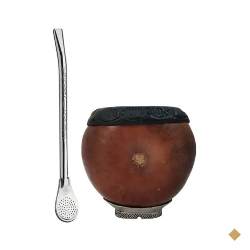 Kit de Chimarrão Cuia Gajeta Uruguaia e Bomba Bojo Pêra 19cm Aço Inox para…