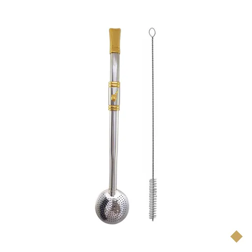 Bomba Chimarrão Rosca Aço Inox 304 Ouro 18k Pingente Desenho Cuia