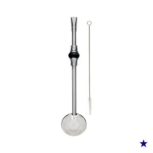 Bomba de Chimarrão Inox 23cm Anel Preto Bojo Mil Furos Removível para Mate