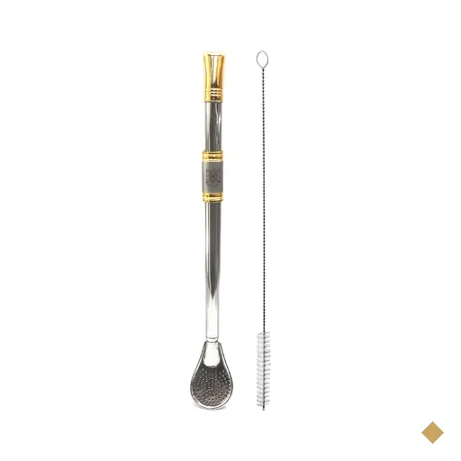 Bomba Para Mate Chimarrão ou Terere 24cm Inox Ouro 18k Pera Brasão