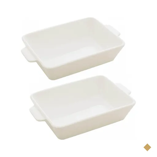 Kit 2 Refratários 23,5x15x5cm Travessa Porcelana Branca com