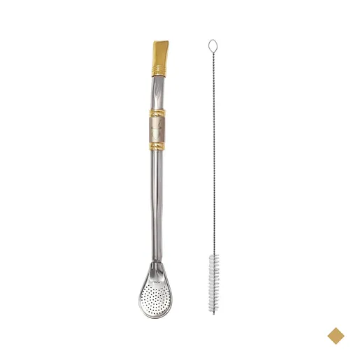 Bomba Para Mate Chimarrão ou Terere 24cm Inox Ouro 18k Pera Cuia