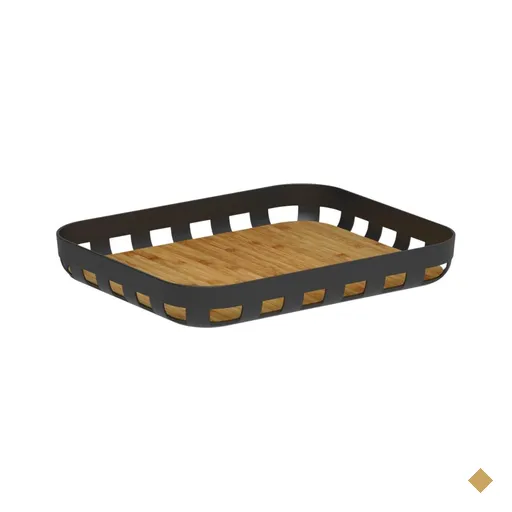 Bandeja Retangular para Servir 35x29cm Preto Bambu Lanche Café Petiscos Ou…
