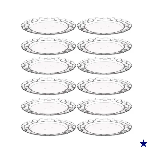 Conjunto 12 Pratos Médios Plástico Transparente para Servir Sobremesas Lanches
