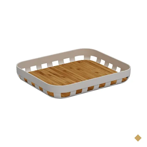 Bandeja para Servir Café da Manhã Bege 35x29cm Travessa Retangular Bambu Ou