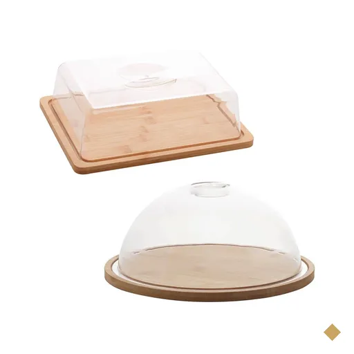 Conjunto Queijeira Redonda e Porta Frios Bambu com Tampa Plástica Lyor Mesa…