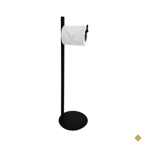Suporte Porta Papel Higiênico Preto de Chão Papeleira Redonda Banheiro Lavabo