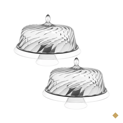 Kit 2 Boleiras com Cúpula e Pé 25cm Transparente Glassy Crippa Doces Tortas…