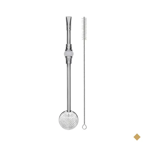 Bomba de Chimarrão Inox 23cm Anel Pérola Bojo Mil Furos Removível Erva Mate
