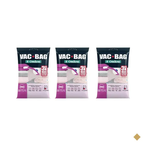 Kit 3 Vac Bag Jumbo Ordene 110x100cm Saco a Vácuo Plástico Edredom Casacos