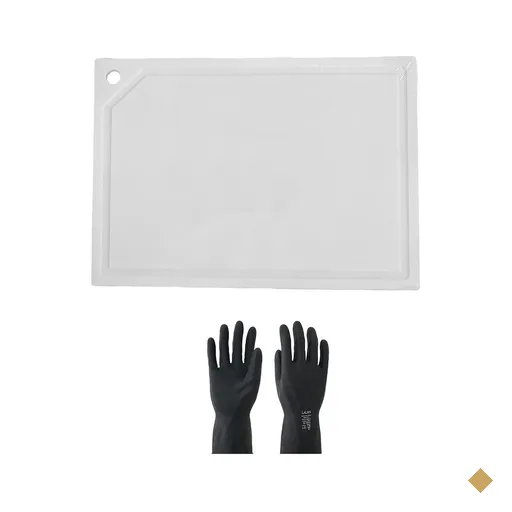 Tabua Corte Canaleta Churrasco LUVAS polietileno-branca 50x30
