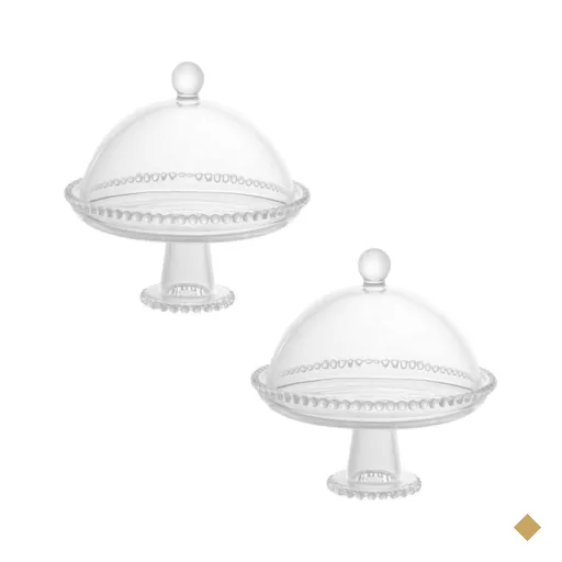 Kit 2 Boleiras Wolff Cristal com Pé e Tampa 19cm Pearl Prato Porta Queijo Mesa…