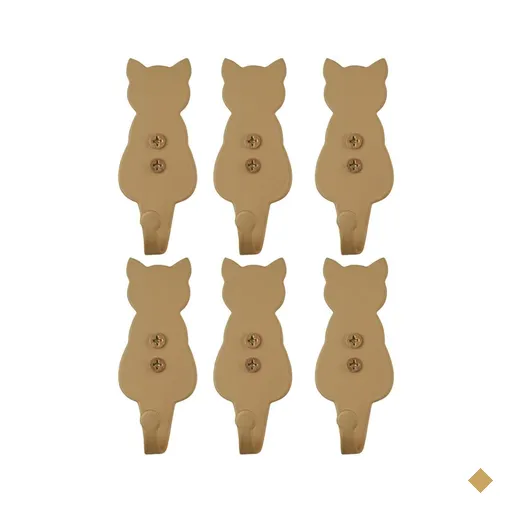 Kit 6 Penduradores Ganchos Decorativos de Parede Gato Dourado Luft Masutti