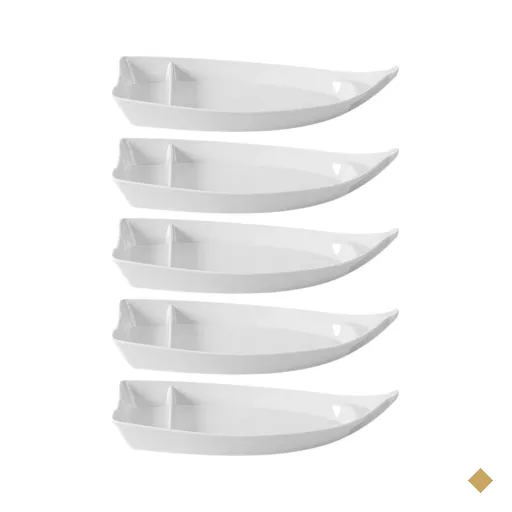 Kit 6 Barcas para Sushi Sashimi Melamina Branca Comida Japonesa Gourmet Mix