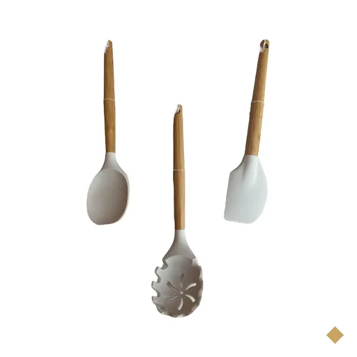 Kit Colher, Colher Macarrão e Espátula, bambu e silicone