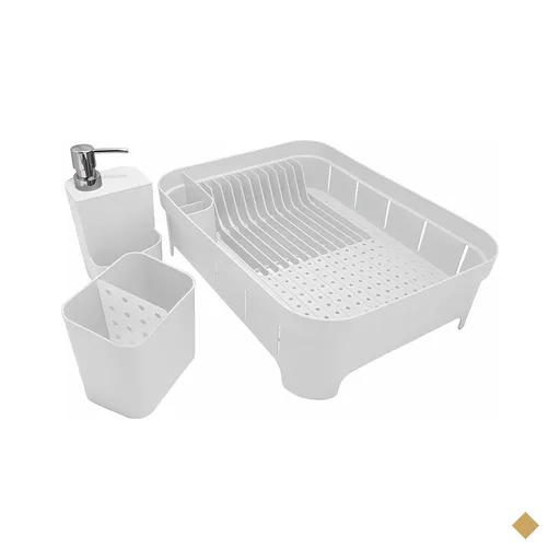Kit 3 Utensílios Escorredor De Louça Talher Porta Detergente Branco