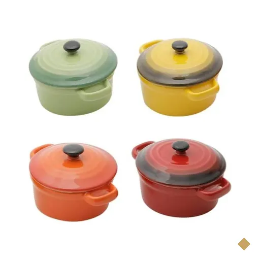 Jogo 4 Mini Panelas 150ml Porcelana com Tampa Coloridas 13x8cm Wolff Caçarolas
