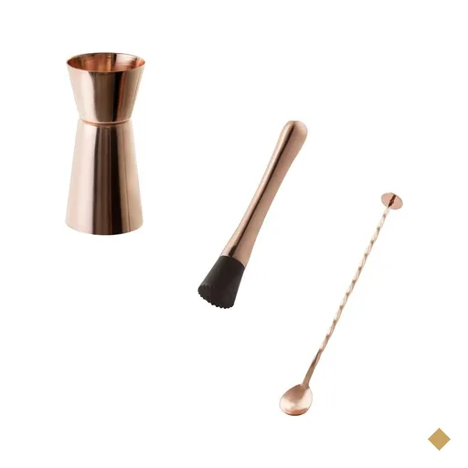Dosador duplo, bailarina e macerador drinks - inox cobre