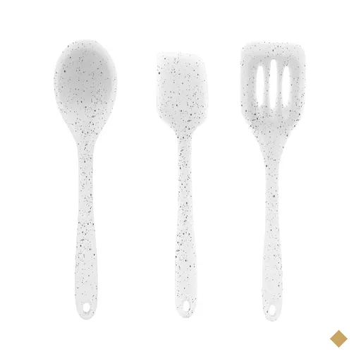 Colher, espátula vazada e espatula de silicone cor MARMORE