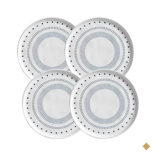 Jogo 4 Pratos para Sobremesa Cerâmica 21,5cm Branco e Azul
