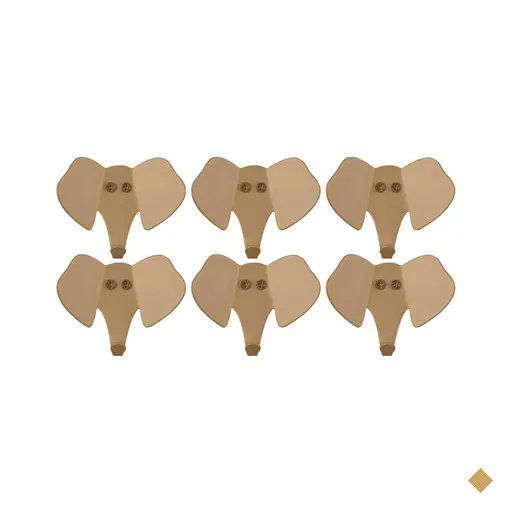 Kit 6 Gancho Elefante 8cm Dourado Aço Carbono Luft Masutti de Parede Roupas