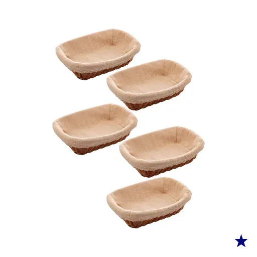 5 Cestos Porta Pão Plástico Rattan com Forro Lyor 24,5x17cm Folhados Bolo…