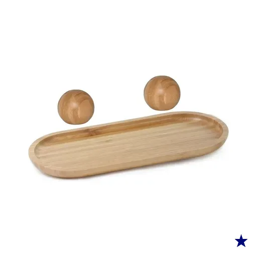 Conjunto Bandeja , Saleiro e Pimenteiro redondo bambu
