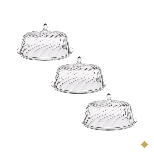 Kit 3 Porta Bolos Tortas Doces 25cm Transparente Glassy com Cúpula Crippa…