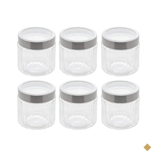 6 Potes de Vidros com Tampa Inox 870ml Sydney Lyor Condimentos Biscoito