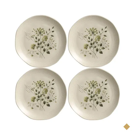 Kit 4 Pratos de Sobremesa Ammi Orgânico Cerâmica 19,5cm Floral Porto Brasil