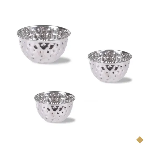 Kit de 3 tigelas marteladas de Inox 18, 21.5 e 26 Cm