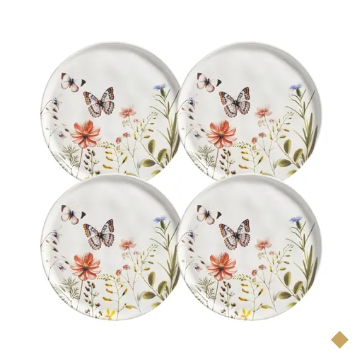 Jogo 4 Pratos de Sobremesa 21,5cm Cerâmica Borboletas Bio En