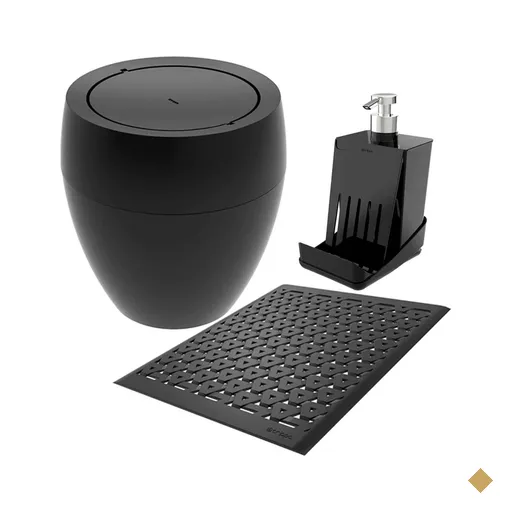 Kit Pia Cozinha Lixeira 9L Grade Protetora Porta Detergente Plástico Preto…