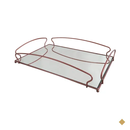 Bandeja Grande para Aparador Rose Gold 55X34cm Espelhada Retangular Duler