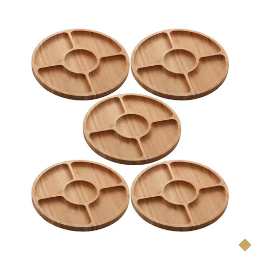 Kit 5 Petisqueiras de Bambu Redonda 5 Divisórias 25cm Lyor Round Aperitivos…