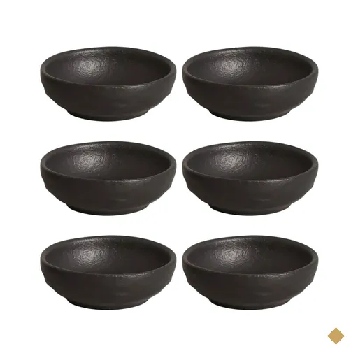 Kit 6 Ramequins 9x3cm Cerâmica 70ml Orgânico Preto Matte Mol