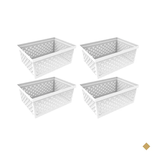 4 Cestos Organizadores Branco Crippa Caixa Média Retangular Closet Escritório…