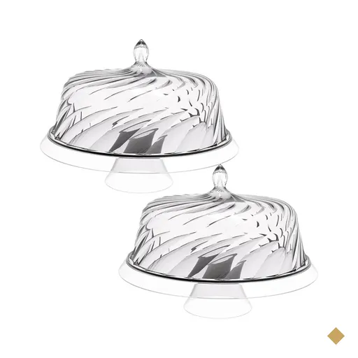 2 Porta Bolos Boleira com Cúpula e Pé 34cm Transparente Torta Doces Crippa…