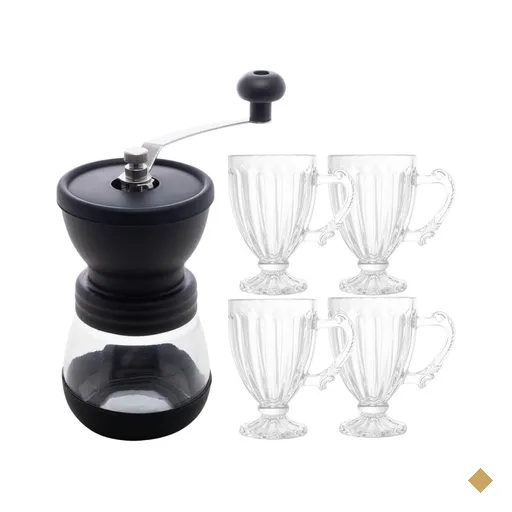 Conjunto Moedor Manual de Café e 4 Xícaras de Café Curto Expresso 100ml…