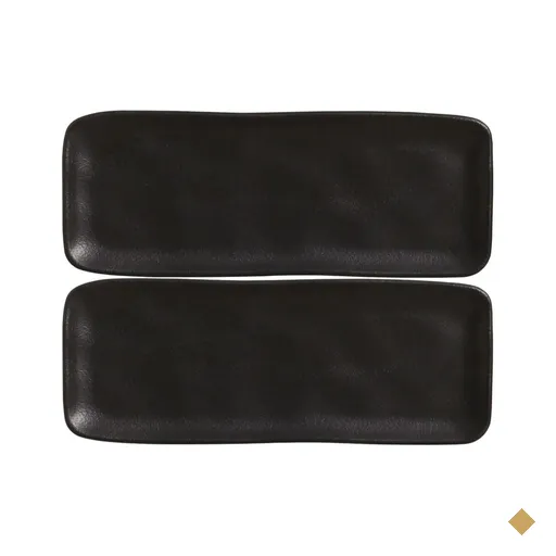 Kit 2 Travessas Cerâmica Preto Fosco 33x13cm Bandeja Sushi P