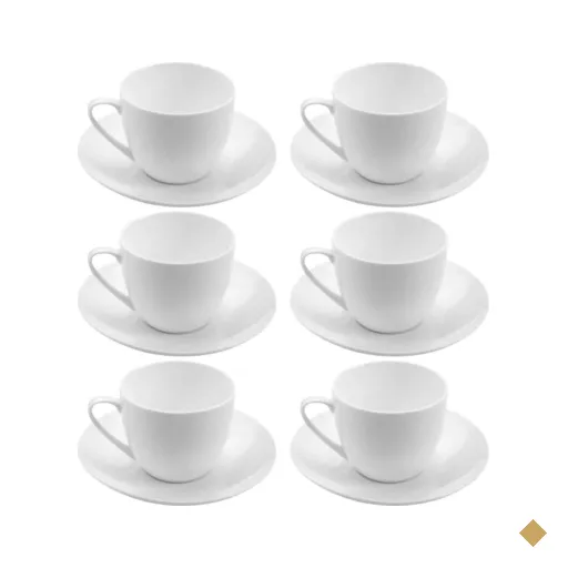 Jogo 6 Xícaras de Chá Café com Pires 220ml Porcelana Branca Clean Lyor…
